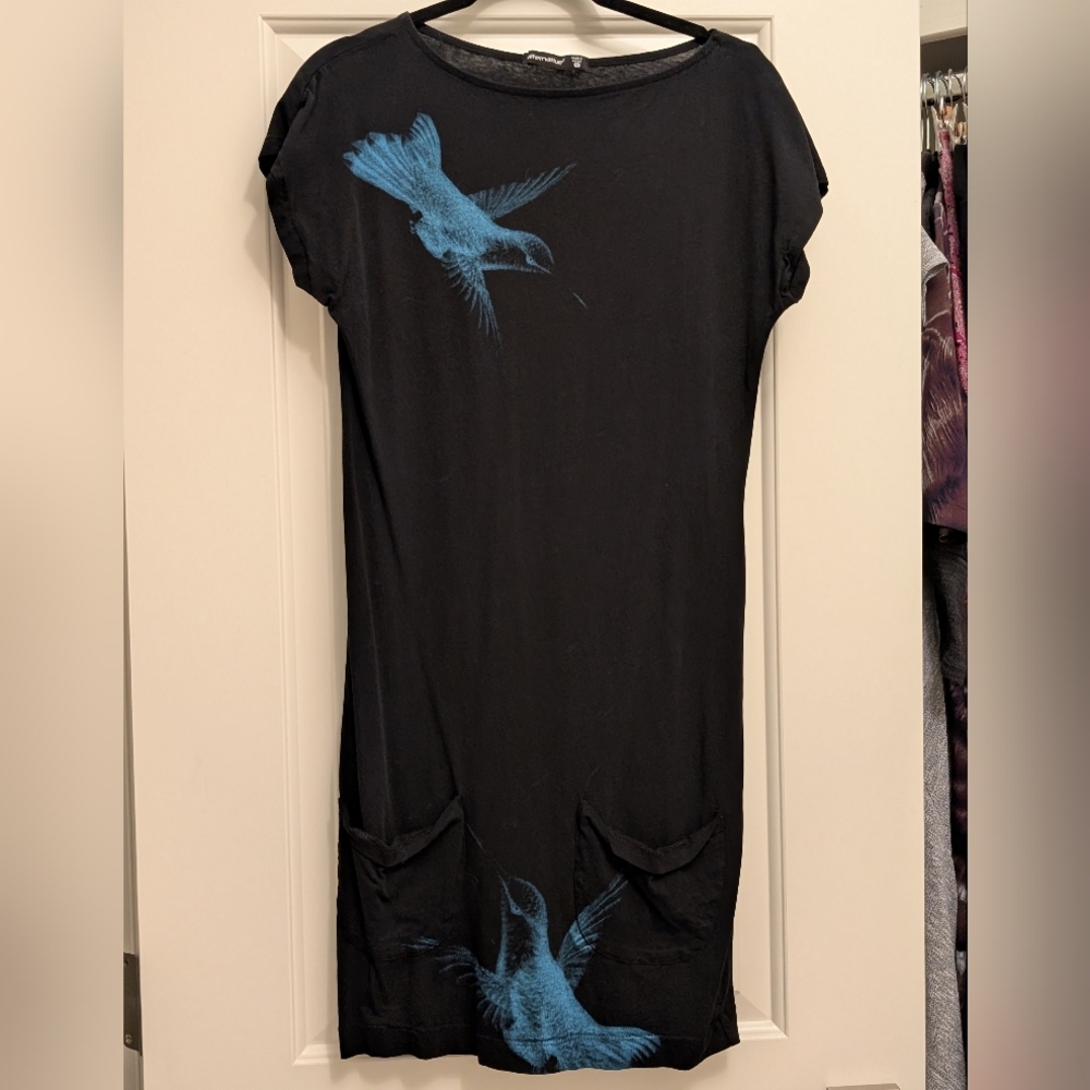 Alternative Black Dress with Blue Bird Design